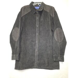 Tony Blake Corduroy Button Up Shirt Men's L Black Suede Elbow Patches